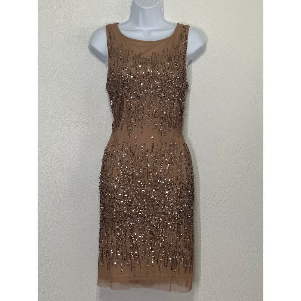 Adrianna Papell Elegant Fully Beaded Dress 10 Nude Stunning Holiday New Years